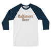 Baltimore Beer Men/Unisex Raglan 3/4 Sleeve T-Shirt-White with Navy-Allegiant Goods Co. Vintage Sports Apparel