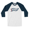 Winnipeg Pennant Men/Unisex Raglan 3/4 Sleeve T-Shirt-White with Navy-Allegiant Goods Co. Vintage Sports Apparel