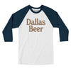 Dallas Beer Men/Unisex Raglan 3/4 Sleeve T-Shirt-White with Navy-Allegiant Goods Co. Vintage Sports Apparel