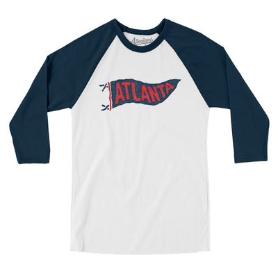 Atlanta Pennant Men/Unisex Raglan 3/4 Sleeve T-Shirt-White with Navy-Allegiant Goods Co. Vintage Sports Apparel