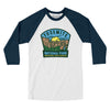 Yosemite National Park Badge Men/Unisex Raglan 3/4 Sleeve T-Shirt-White with Navy-Allegiant Goods Co. Vintage Sports Apparel