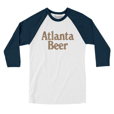 Atlanta Beer Men/Unisex Raglan 3/4 Sleeve T-Shirt-White with Navy-Allegiant Goods Co. Vintage Sports Apparel