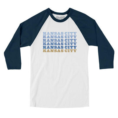 Kansas City Repeat Men/Unisex Raglan 3/4 Sleeve T-Shirt-White with Navy-Allegiant Goods Co. Vintage Sports Apparel