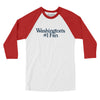 Washington's Number 1 Fan Men/Unisex Raglan 3/4 Sleeve T-Shirt-White with Red-Allegiant Goods Co. Vintage Sports Apparel