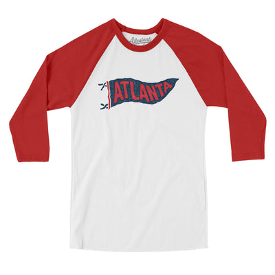 Atlanta Pennant Men/Unisex Raglan 3/4 Sleeve T-Shirt-White with Red-Allegiant Goods Co. Vintage Sports Apparel