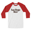 San Diego Beer Men/Unisex Raglan 3/4 Sleeve T-Shirt-White with Red-Allegiant Goods Co. Vintage Sports Apparel