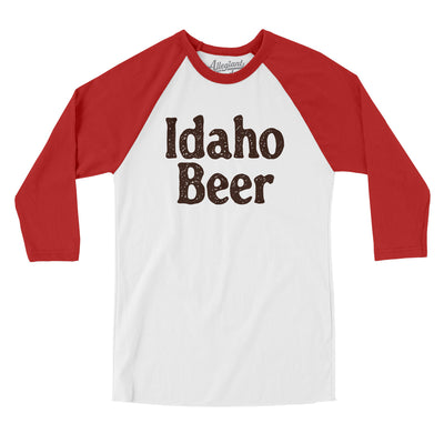 Idaho Beer Men/Unisex Raglan 3/4 Sleeve T-Shirt-White with Red-Allegiant Goods Co. Vintage Sports Apparel