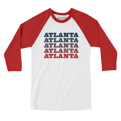 Atlanta Repeat Men/Unisex Raglan 3/4 Sleeve T-Shirt-White with Red-Allegiant Goods Co. Vintage Sports Apparel