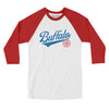 Buffalo Vintage Script Men/Unisex Raglan 3/4 Sleeve T-Shirt-White with Red-Allegiant Goods Co. Vintage Sports Apparel