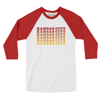 Kansas City Repeat Men/Unisex Raglan 3/4 Sleeve T-Shirt-White with Red-Allegiant Goods Co. Vintage Sports Apparel