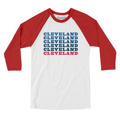 Cleveland Repeat Men/Unisex Raglan 3/4 Sleeve T-Shirt-White with Red-Allegiant Goods Co. Vintage Sports Apparel