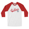 St Louis Vintage Script Men/Unisex Raglan 3/4 Sleeve T-Shirt-White with Red-Allegiant Goods Co. Vintage Sports Apparel