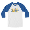 St. Louis Mo Overprinted Men/Unisex Raglan 3/4 Sleeve T-Shirt-White with True Royal-Allegiant Goods Co. Vintage Sports Apparel