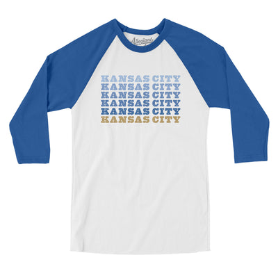 Kansas City Repeat Men/Unisex Raglan 3/4 Sleeve T-Shirt-White with True Royal-Allegiant Goods Co. Vintage Sports Apparel