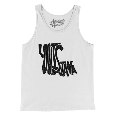 Louisiana State Shape Text Men/Unisex Tank Top-White-Allegiant Goods Co. Vintage Sports Apparel