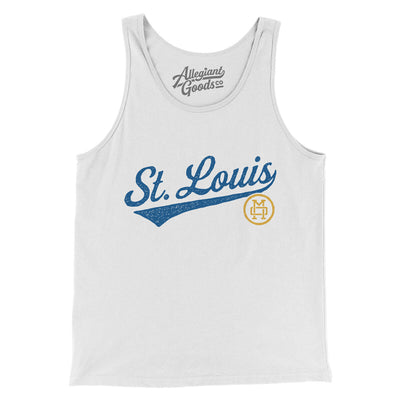 St Louis Vintage Script Men/Unisex Tank Top-White-Allegiant Goods Co. Vintage Sports Apparel