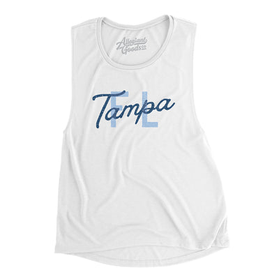 Tampa Fl Overprinted Women's Flowey Scoopneck Muscle Tank-White-Allegiant Goods Co. Vintage Sports Apparel