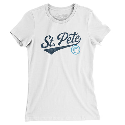 St Pete Vintage Script Women's T-Shirt-White-Allegiant Goods Co. Vintage Sports Apparel