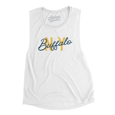 Buffalo Ny Overprinted Women's Flowey Scoopneck Muscle Tank-White-Allegiant Goods Co. Vintage Sports Apparel