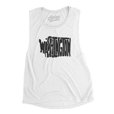 Washington State Shape Text Women's Flowey Scoopneck Muscle Tank-White-Allegiant Goods Co. Vintage Sports Apparel