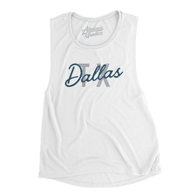 Dallas Tx Overprinted Women's Flowey Scoopneck Muscle Tank-White-Allegiant Goods Co. Vintage Sports Apparel