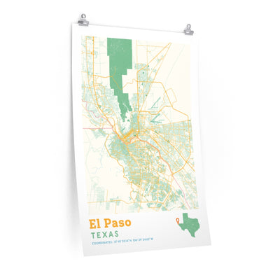 El Paso Texas City Street Map Poster-24″ × 36″-Allegiant Goods Co. Vintage Sports Apparel