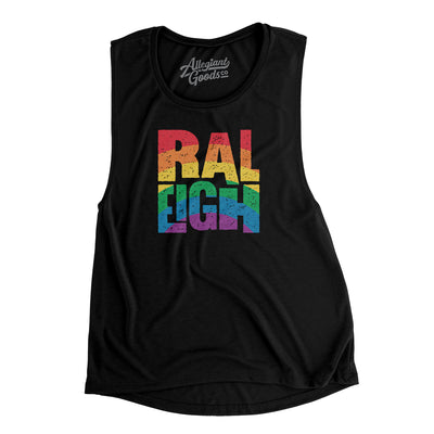 Raleigh North Carolina Pride Women's Flowey Scoopneck Muscle Tank-Black-Allegiant Goods Co. Vintage Sports Apparel