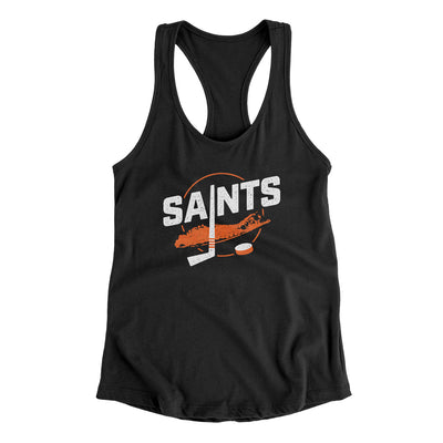 New York Saints Women's Racerback Tank-Solid Black-Allegiant Goods Co. Vintage Sports Apparel