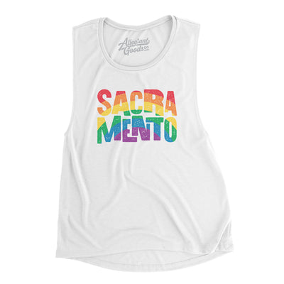 Sacramento California Pride Women's Flowey Scoopneck Muscle Tank-White-Allegiant Goods Co. Vintage Sports Apparel