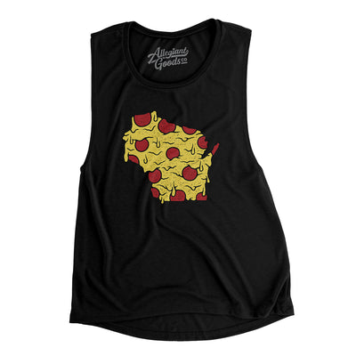 Wisconsin Pizza State Women's Flowey Scoopneck Muscle Tank-Black-Allegiant Goods Co. Vintage Sports Apparel