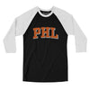 Phl Varsity Men/Unisex Raglan 3/4 Sleeve T-Shirt-Black|White-Allegiant Goods Co. Vintage Sports Apparel