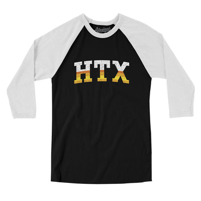 Htx Varsity Men/Unisex Raglan 3/4 Sleeve T-Shirt-Black|White-Allegiant Goods Co. Vintage Sports Apparel