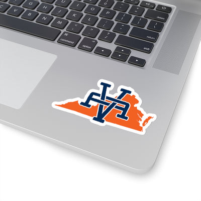 Virginia Home State Sticker (Navy Blue & Orange)-4x4"-Allegiant Goods Co. Vintage Sports Apparel