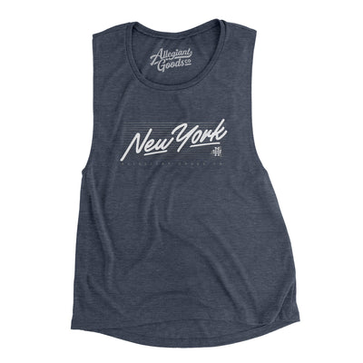 New York Retro Women's Flowey Scoopneck Muscle Tank-Heather Navy-Allegiant Goods Co. Vintage Sports Apparel