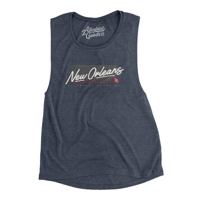 New Orleans Retro Women's Flowey Scoopneck Muscle Tank-Heather Navy-Allegiant Goods Co. Vintage Sports Apparel