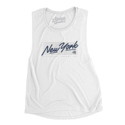 New York Retro Women's Flowey Scoopneck Muscle Tank-White-Allegiant Goods Co. Vintage Sports Apparel