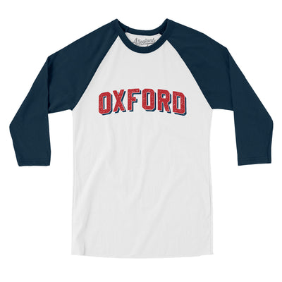 Oxford Varsity Men/Unisex Raglan 3/4 Sleeve T-Shirt-White|Navy-Allegiant Goods Co. Vintage Sports Apparel