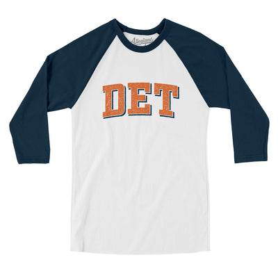 Det Varsity Men/Unisex Raglan 3/4 Sleeve T-Shirt-White|Navy-Allegiant Goods Co. Vintage Sports Apparel