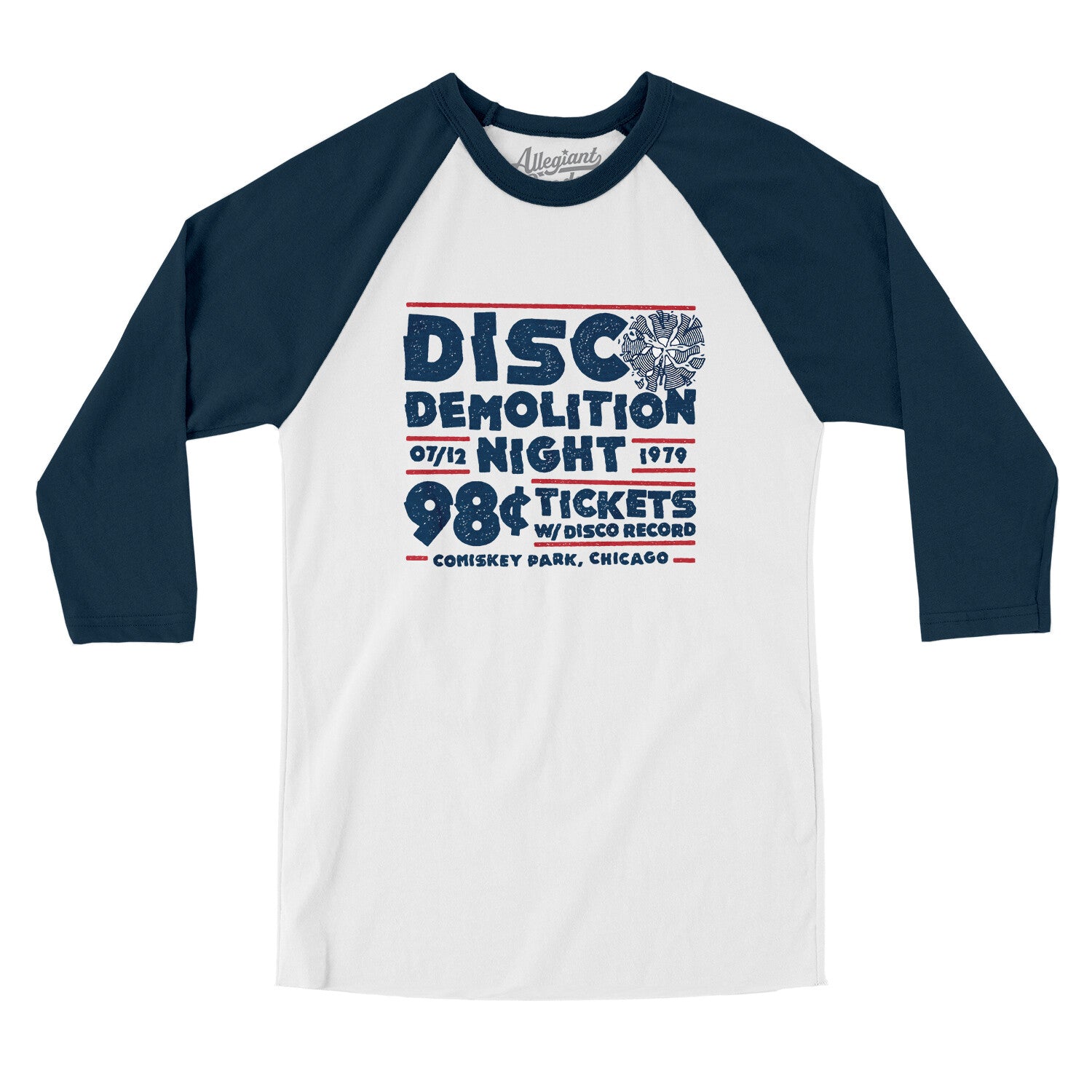 Mtr Disco Demolition Night Men/Unisex Raglan 3/4 Sleeve T-Shirt White|Navy / S